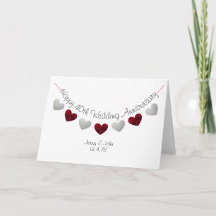 Carte Joyeux 40ème anniversaire de Mariage Ruby Coeurs r