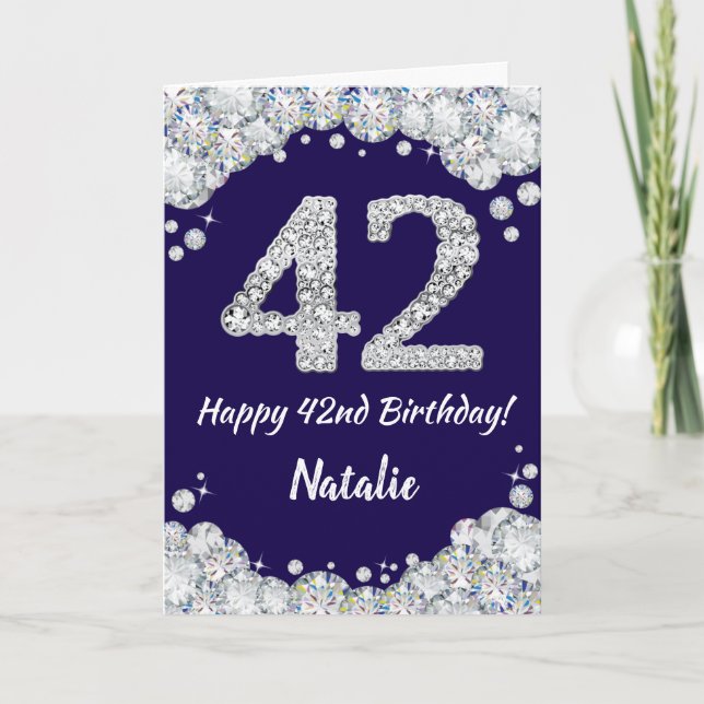 Carte Joyeux 42e anniversaire Marine Bleu et Parties sci (Devant)