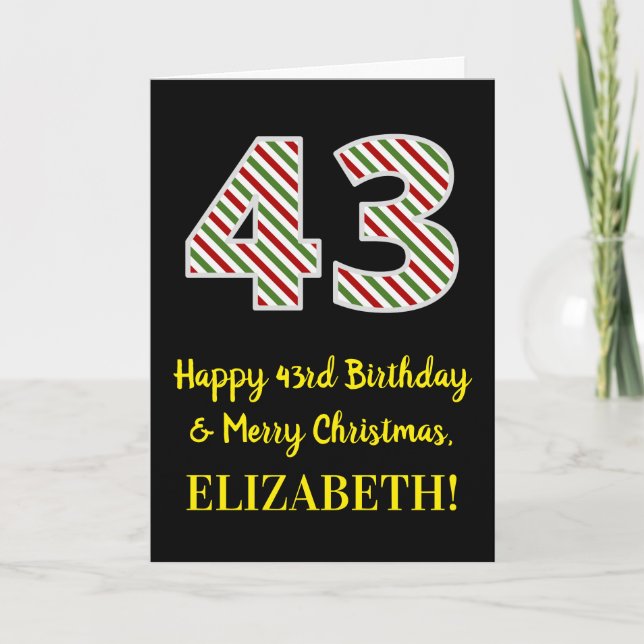 Carte Joyeux 43e anniversaire & Joyeux Noël, Nom personn (Devant)