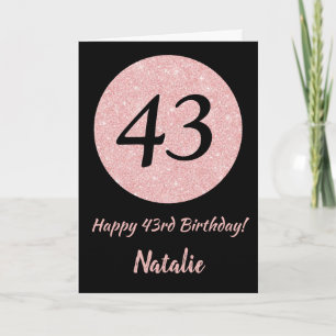 Carte Joyeux 43e anniversaire Noir et Rose Rose Or