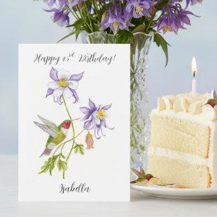 Carte Joyeux 43ème anniversaire Columbine avec Hummingbi