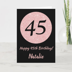 Carte Joyeux 45e anniversaire Noir et Rose Or rose