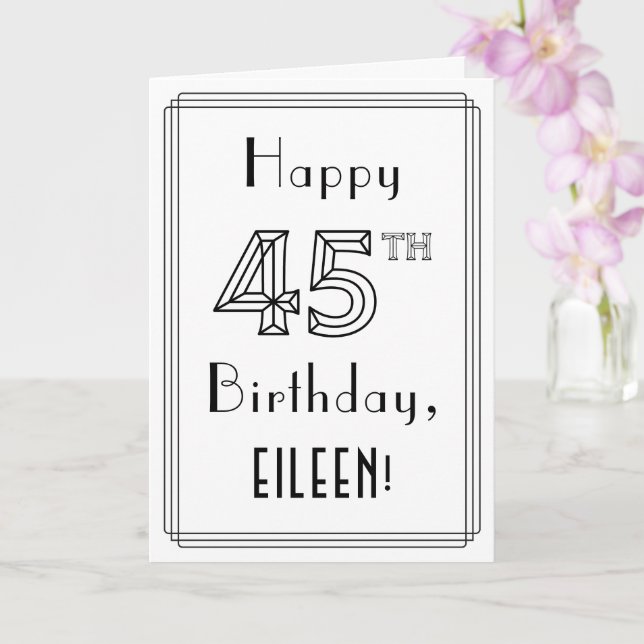 Carte Joyeux 45e anniversaire, style Art déco avec nom p (Orchidée)