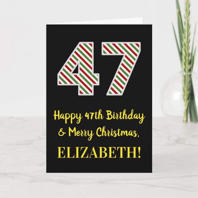 Carte Joyeux 47e anniversaire & Joyeux Noël, Nom personn (Devant)