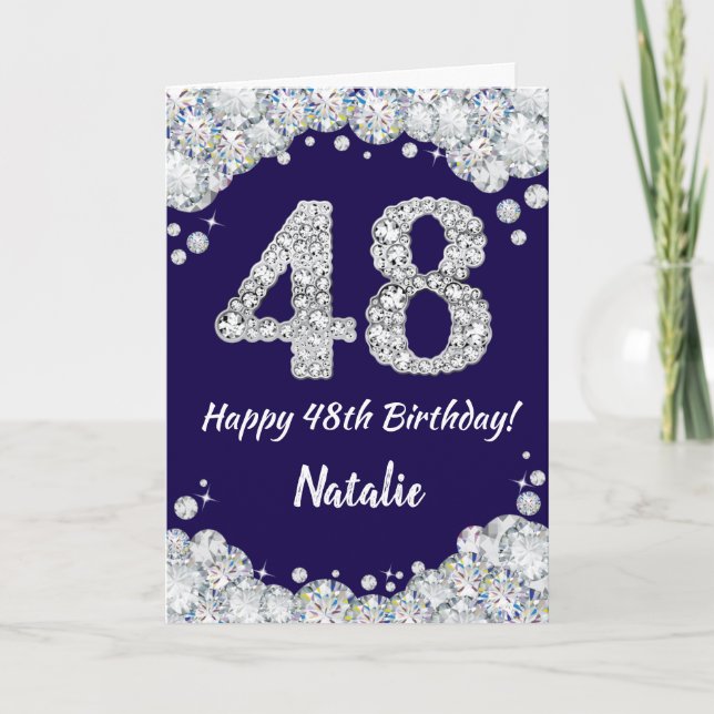 Carte Joyeux 48e anniversaire Marine Bleu et Parties sci (Devant)