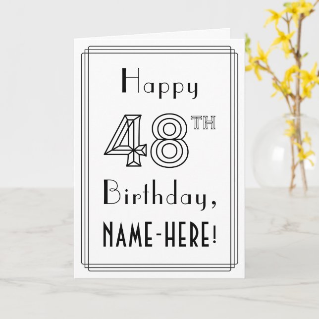 Carte Joyeux 48ème anniversaire, style Art Déco avec nom (Fleur jaune)