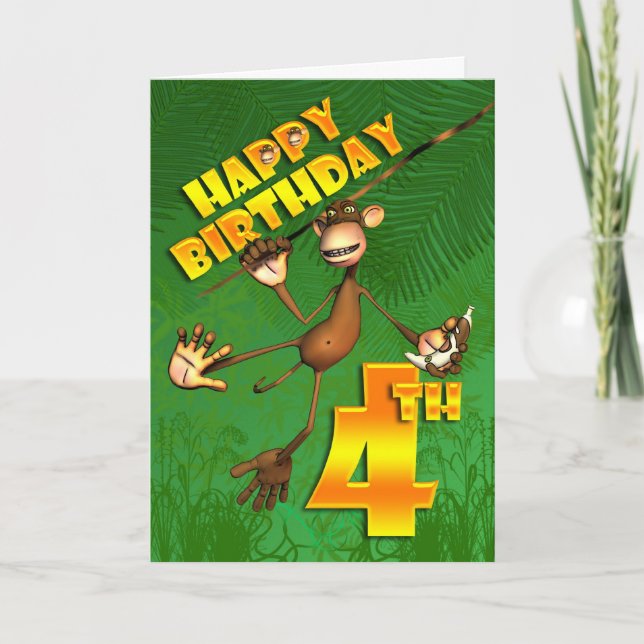 Carte Joyeux 4 Anniversaire Singe Banana (Devant)