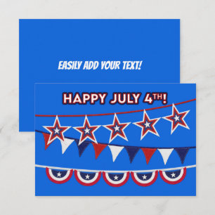 Carte Joyeux 4 juillet ! Bouton rouge clair blanc et ble