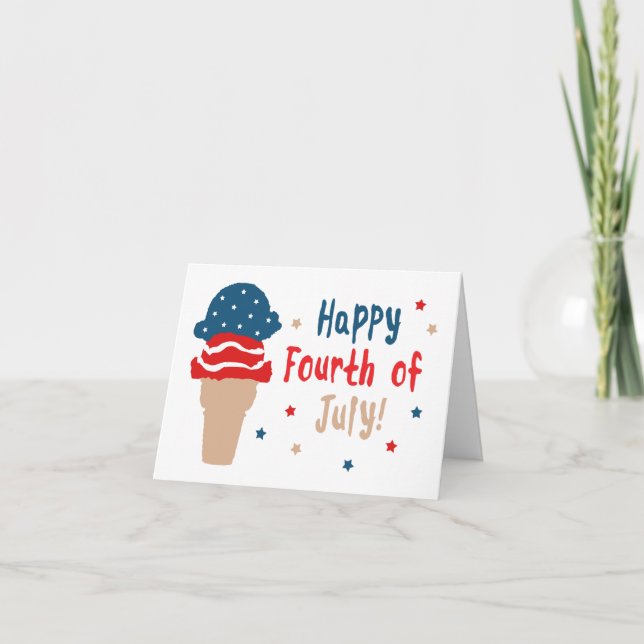 Carte Joyeux 4 juillet étoiles et rayures crème glacée (Devant)