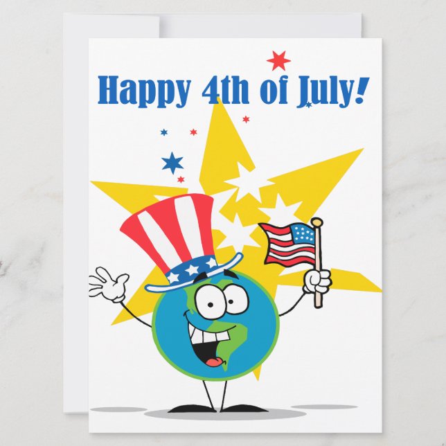 Carte joyeux 4 juillet globe caricature patriotique (Devant)