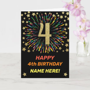Carte Joyeux 4e anniversaire Black & Gold Rainbow Firewo