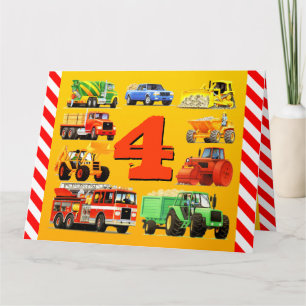 Carte Joyeux 4e anniversaire Camions de construction