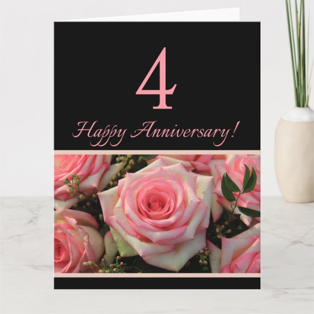 Carte Joyeux 4ème anniversaire roses (Devant)