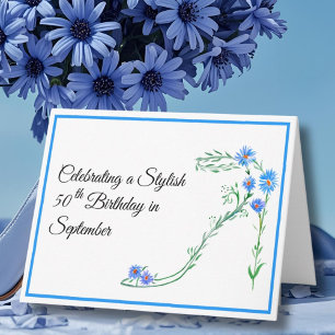 Carte Joyeux 50 Septembre Anniversaire des fleurs d'aste