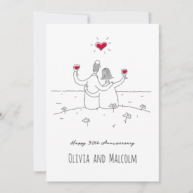 Carte Joyeux 50e anniversaire de Mariage Couple de coeur (Devant)