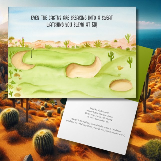 Carte Joyeux 50e anniversaire Desert Golf Course aquarel (Créateur téléchargé)