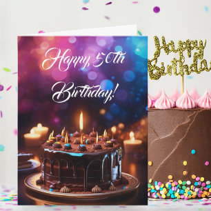 Carte Joyeux 50e Anniversaire Gâteau au Chocolat Coloré