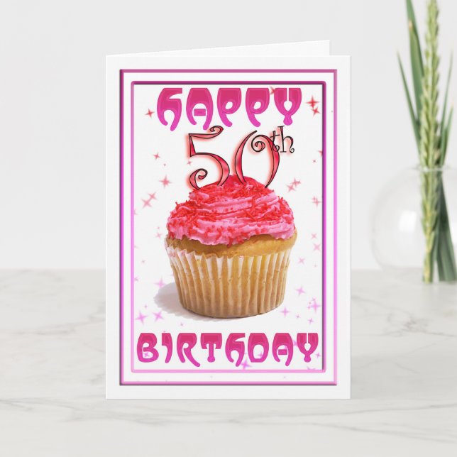 Carte Joyeux 50e anniversaire gâteau de tasse douce (Devant)