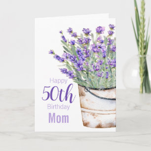 Carte Joyeux 50e anniversaire Maman aquarelle Lavande Fl