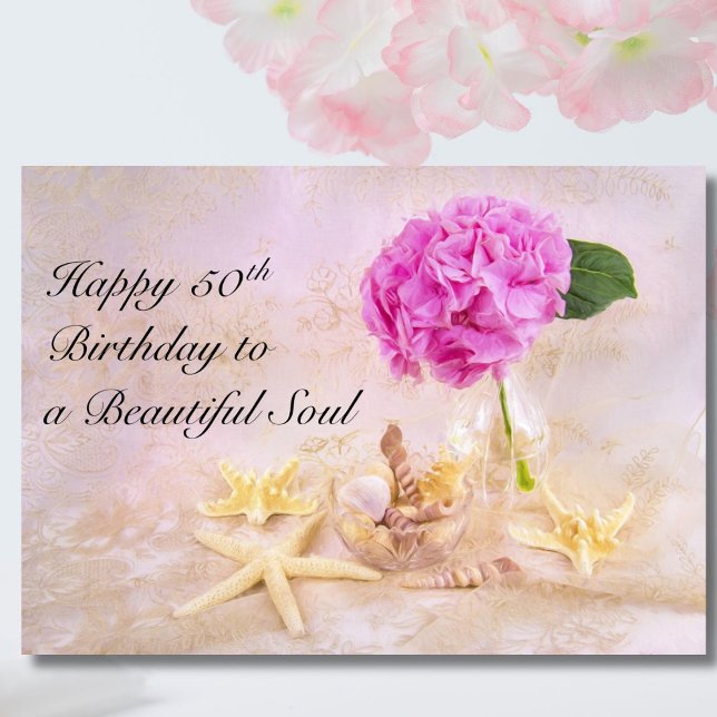 Carte Joyeux 50e anniversaire Peony avec coquillages (Créateur téléchargé)