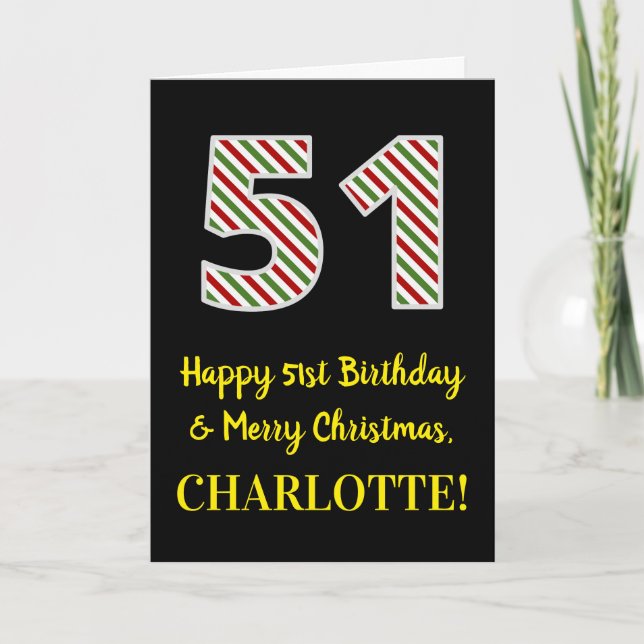 Carte Joyeux 51e anniversaire & Joyeux Noël, Nom personn (Devant)