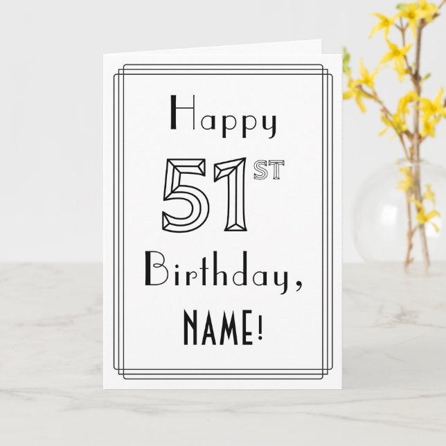 Carte Joyeux 51e anniversaire, style Art déco avec nom p (Fleur jaune)