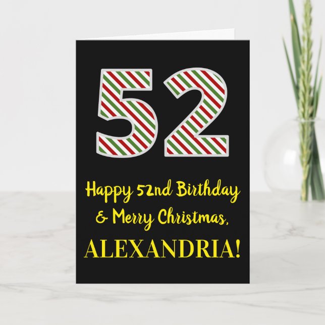 Carte Joyeux 52e anniversaire & Joyeux Noël, Nom personn (Devant)
