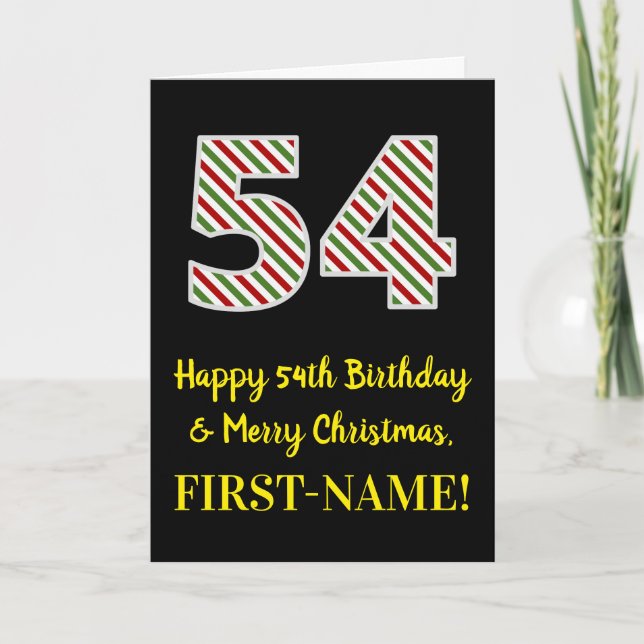 Carte Joyeux 54e anniversaire & Joyeux Noël, Nom personn (Devant)