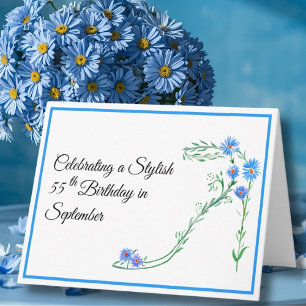 Carte Joyeux 55e anniversaire Fleurs d'Aster Bleu