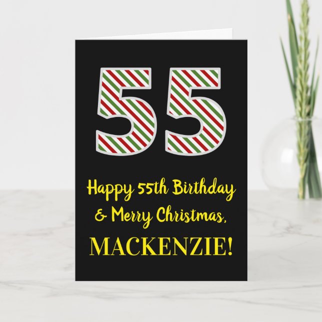 Carte Joyeux 55e anniversaire & Joyeux Noël, Nom personn (Devant)
