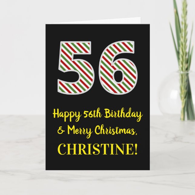 Carte Joyeux 56e anniversaire & Joyeux Noël, Nom personn (Devant)