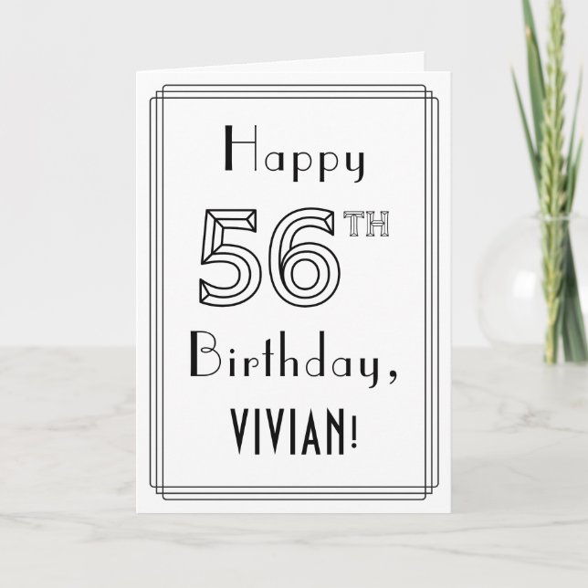 Carte Joyeux 56e Anniversaire, Style Art Déco avec Nom P (Devant)