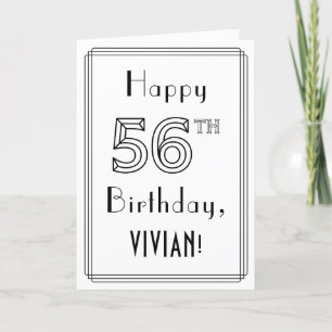 Carte Joyeux 56ème anniversaire, style Art Déco avec nom