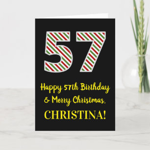 Carte Joyeux 57e anniversaire & Joyeux Noël, Nom personn