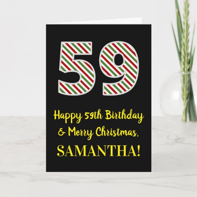 Carte Joyeux 59e anniversaire & Joyeux Noël, Nom personn (Devant)