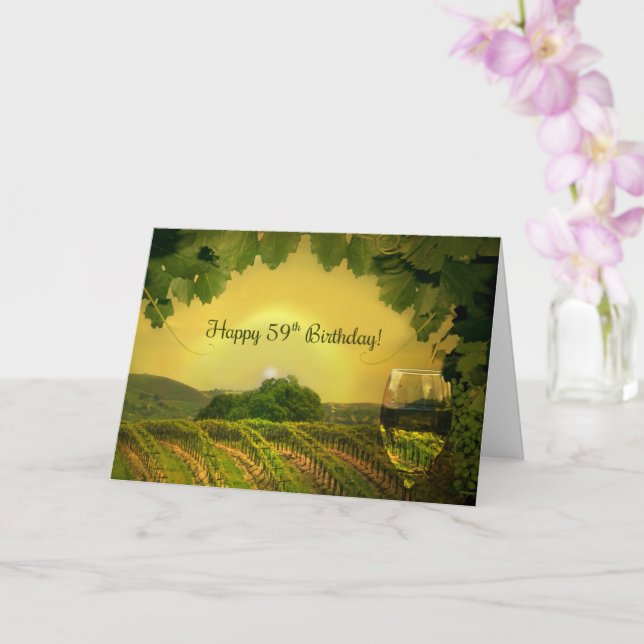 Carte Joyeux 59ème Anniversaire Vin et Vignoble Drôle (Orchidée)