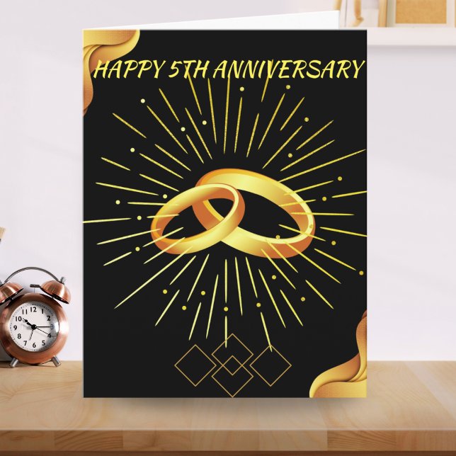 Carte Joyeux 5e anniversaire Mariage Black Hot Gold Boho (Créateur téléchargé)