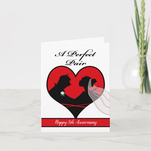 Carte Joyeux 5e anniversaire Mariage, Couple Silhouette (Devant)