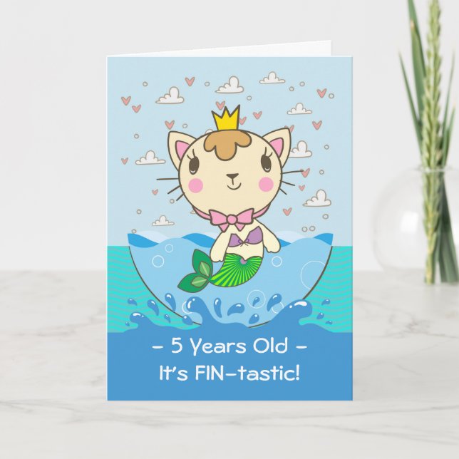 Carte Joyeux 5e anniversaire pour Fille, Purrmaid, Merki (Devant)