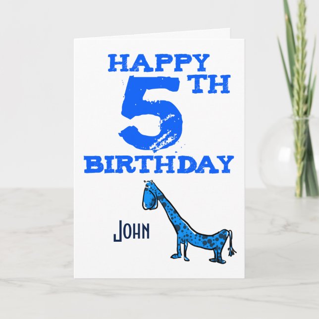 Carte Joyeux 5ème anniversaire de dessin animé dinosaure (Devant)