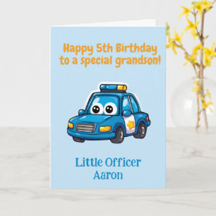Carte Joyeux 5ème anniversaire petit-fils, voiture de po