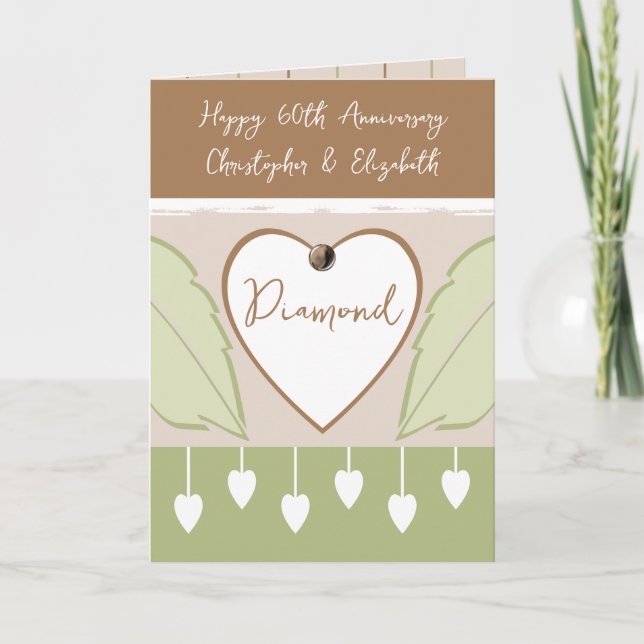 Carte Joyeux 60e anniversaire ajouter des noms brun vert (Devant)