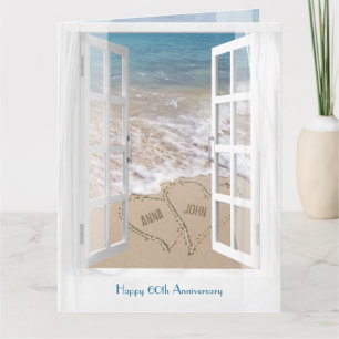 Carte Joyeux 60e anniversaire de plage ouverte fenêtre