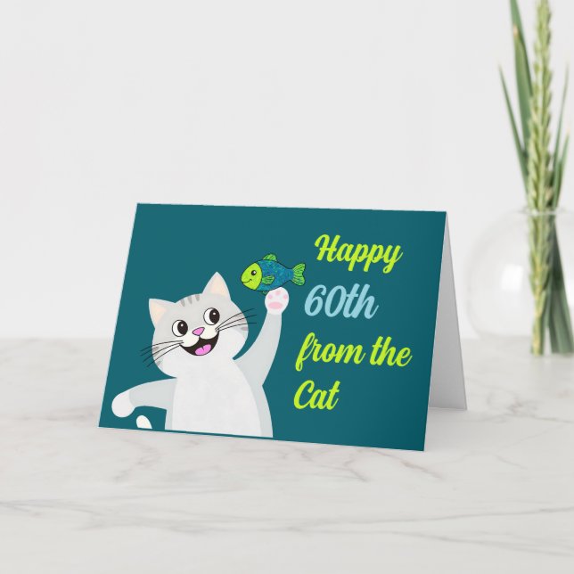 Carte Joyeux 60e anniversaire du chat amusant & curieux (Devant)