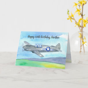 Carte Joyeux 60e anniversaire frère avion Vintage