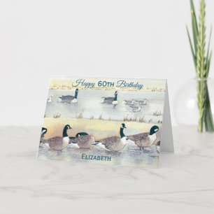 Carte Joyeux 60e anniversaire Goose Bird Art Watercolor 