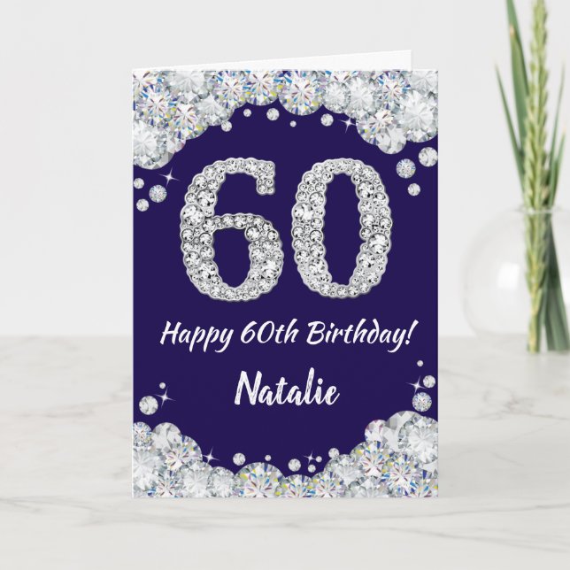 Carte Joyeux 60e anniversaire Marine Bleu et Parties sci (Devant)