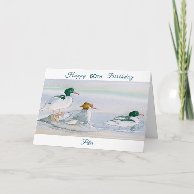 Carte Joyeux 60e anniversaire Merganser Goosander Bird C (Devant)