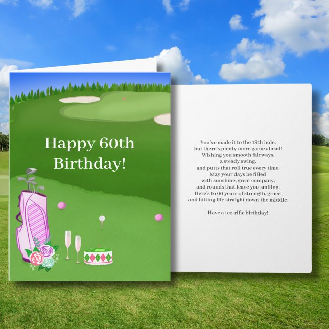 Carte Joyeux 60e Anniversaire Pink Golf Sac Sur Golf Cou (Créateur téléchargé)