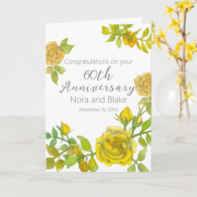 Carte Joyeux 60e anniversaire Roses Jaunes Nom personnal (Fleur jaune)